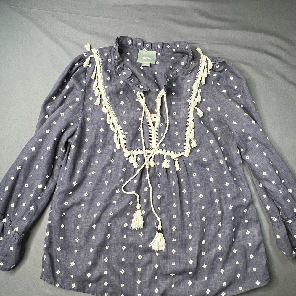 Maeve Embroidered Tassel Peasant Blouse – Size Medium - Picture 1 of 10